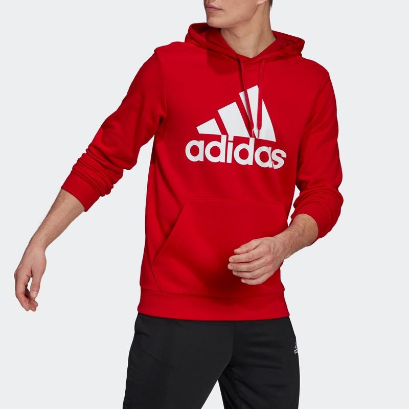 adidas Essentials Series Men Logo Print Drawstring Fleece Hoodie Light Scarlet GV0249