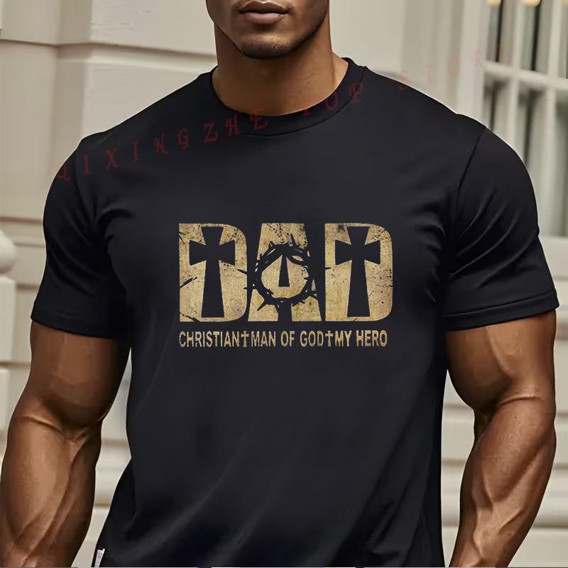 Dad Christian Man Of God My Hero Jesus Shirt Funny Present For Mens Short Sleeve TShirts Oneck Top Tees