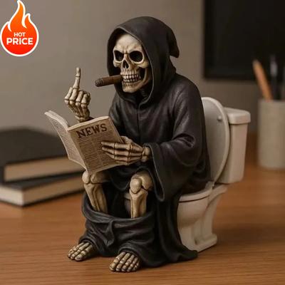 New 2025 Halloween Toilet Grim Reaper Figurine Home Decor Resin Sculpture Middle Finger Decoration Crafts Figurines