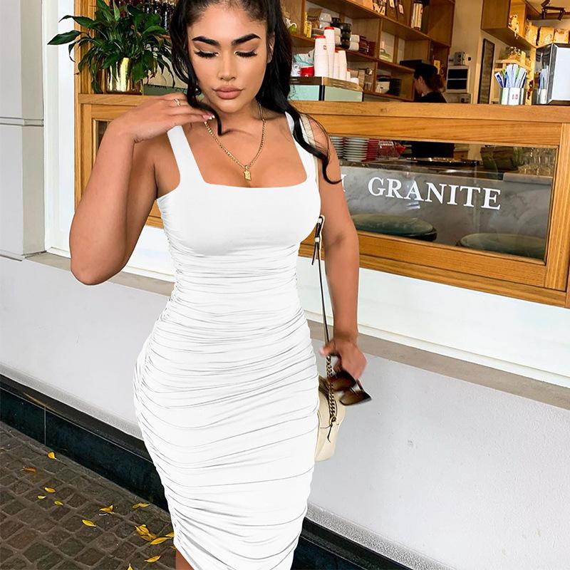 New Sexy Backless Dress Women's Summer European and American High-end Temperament Pleated Skirt Women's Clothing