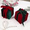 Red Green Hanging Decorations Velvet Gift Box Christmas Tree Ornament, Square Shaped Indoor Decoration with Bow for Winter Holiday Party Home