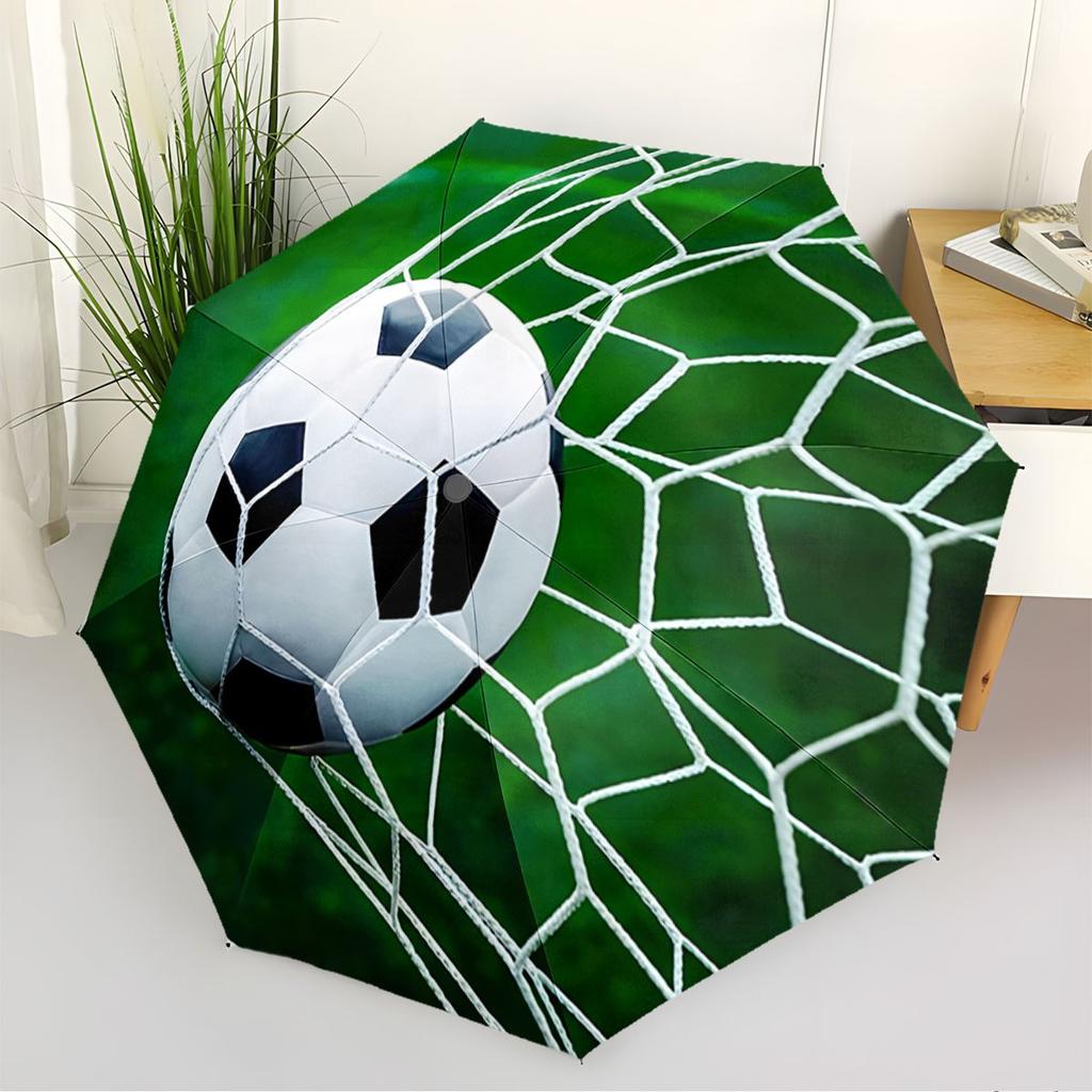Parapluie Pliant Le Parapluie Présente un Motif de Ballon de Football avec un Design de Filet de But sur Fond Vert. Convient pour le voyage, B
