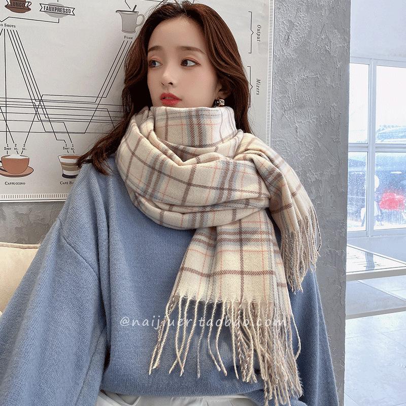 Classic plaid scarf women's autumn and winter casual versatile high-end warm shawl dual-purpose student scarf Korean version of men