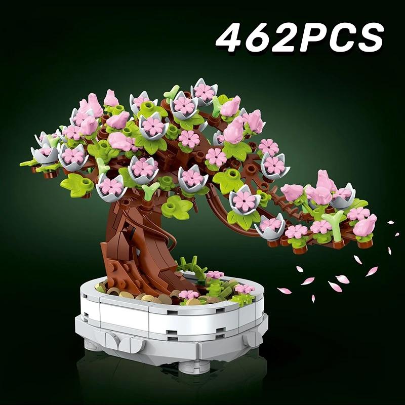 462PCS Bonsai Building Block Flower Creative Plant Cherry Blossom Tree Potted Bouquet Home Decoration Gifts Toys DIY STEM Model Kit 3D Interlocking
