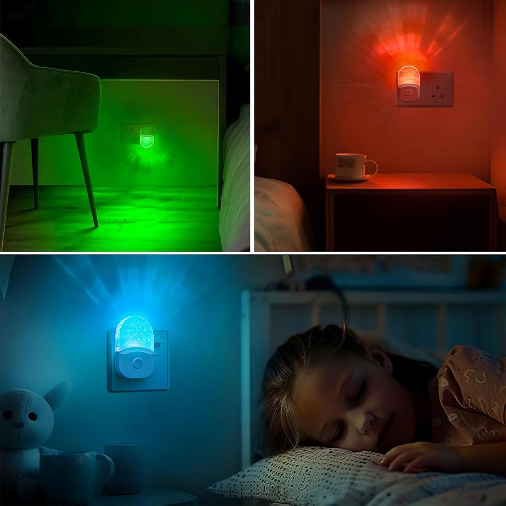 Plug in Night Light, RGB Night Light Plug in Wall with Dusk to Dawn Sensor 0.5W Warm White for Kid Bedroom, Bathroom, Stair, Hallway, 2Pack