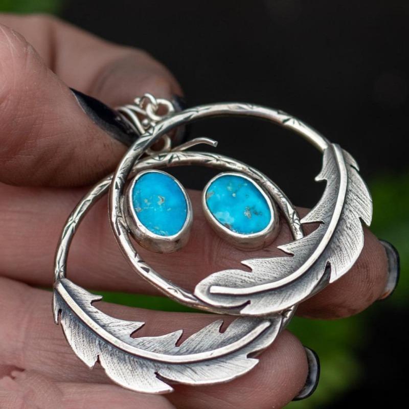 Богемные Этнические Серьги-подвески с круглыми бирюзовыми перьями для женщин, Винтажные, для вечеринок, Креативные, Персонализированные, Аксессуары для ювелирных изделий