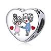 WOSTU 925 Silver Family Charm Plated Platinum Red Love Heart Beads Fit Bracelet Pendant Mother DIY Jewelry