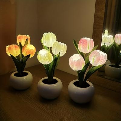 1pc USB Tulip Lamp Lights, LED Simulation Tulip Night Light with Vase, Table Lamp Ornaments for Home Living Room Desktop Decor, Best Mother's Day Gift