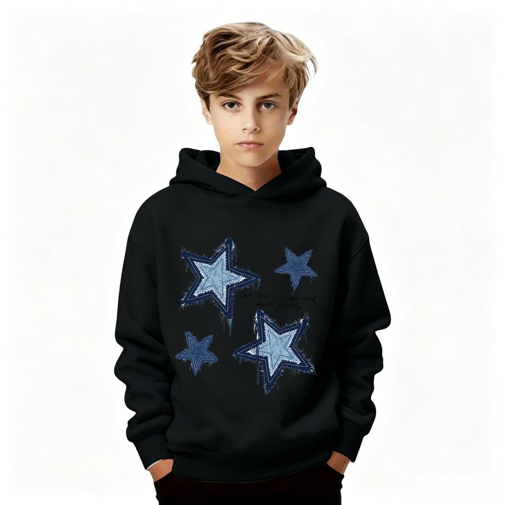 Boys Girls Casual Pullover Hoodie with Star and Letter Print for Sports and Daily Wear