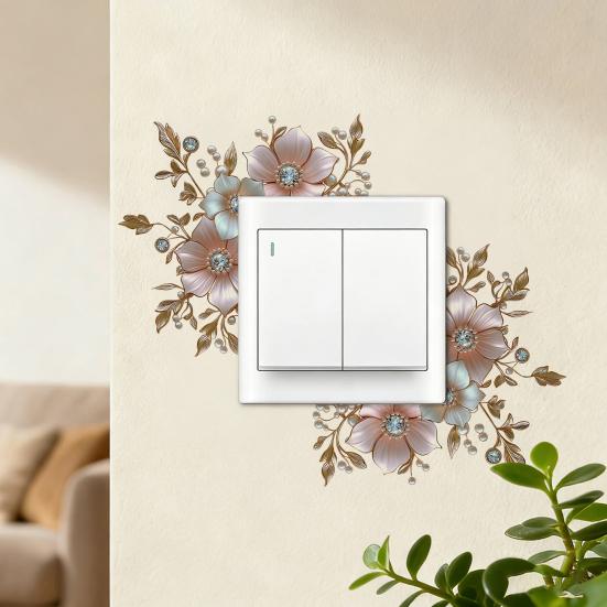 Flower Lamp Switch Sticker Removable Self-Adhesive Floral Wall Decal Peel And Stick Decorative Socket Surround Decals for Bedroom Living Room Home