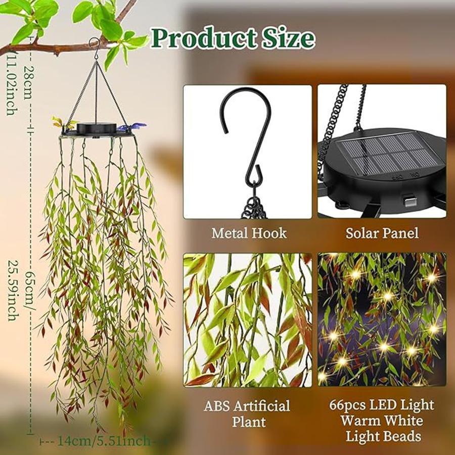 Outdoor Garden Artificial Plants Solar Hanging Lights 2 Pack LED Fairy Lights Waterproof Solar Lights Porch Outdoor Wedding