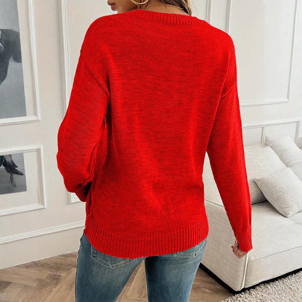 Women's Casual, Stylish, Loose-fitting Round Neck Knitted Solid Color Pullover Sweater