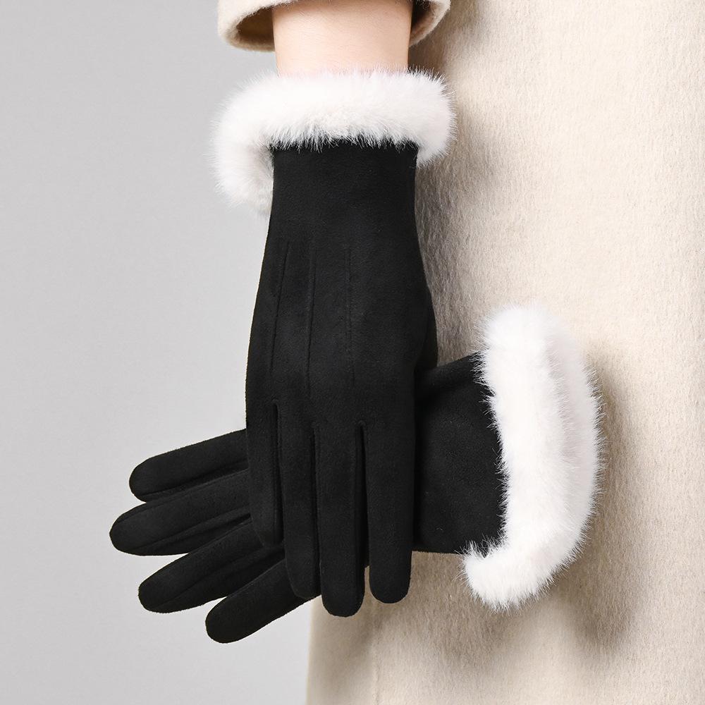Women's Suede Velvet Bowknot Touchscreen Gloves - Warm & Cozy for Autumn/Winter