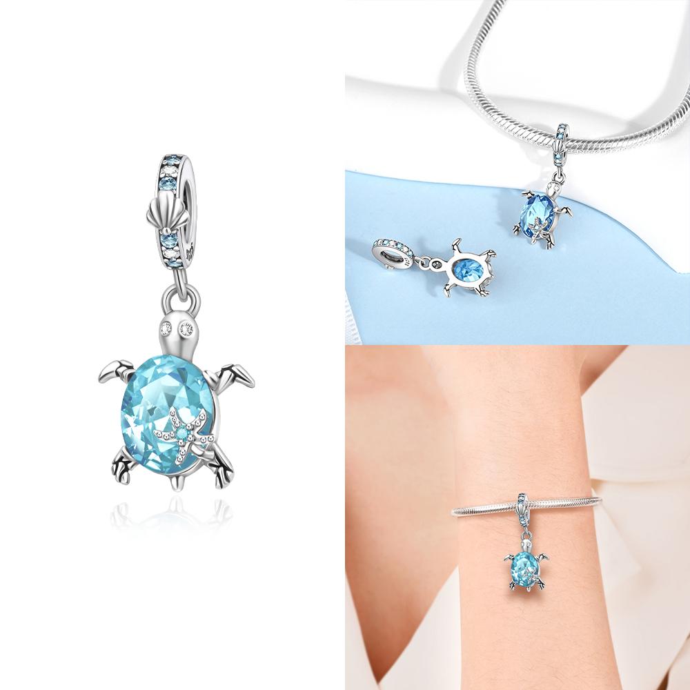 Authentic Murano Blue Turtle Pink Glass Bead Charms Compatible With Bracelets Charm Bead Charms Copper Jewellery Making Diy Anniversary Gift