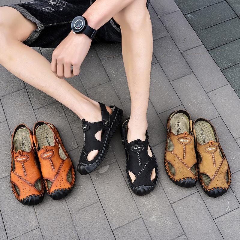 Sandalen Sommer Herren Leder Klassische Herrenschuhe Hausschuhe Weiche Sandalen Herren Römisch Bequem Outdoor Walking Schuhe