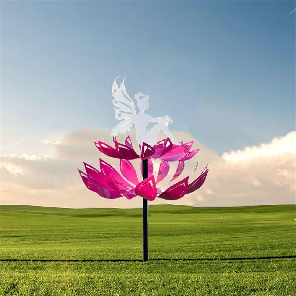 Detachable Garden Flower Fairy Sculpture Iron Art Metal Windmill Wind Spinner  Park