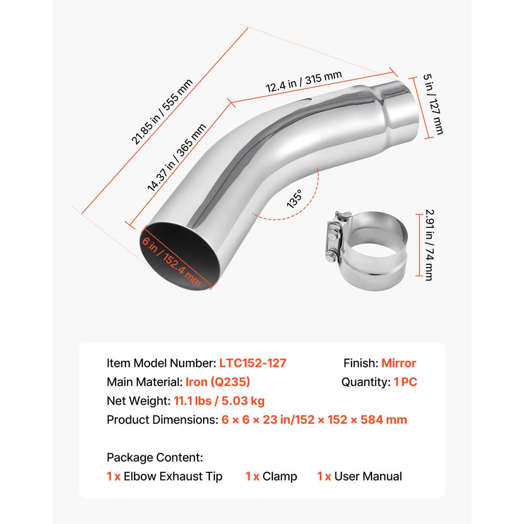 SucceBuy Elbow Exhaust Tip Chrome Turn Down Exhaust Tip w/ Clamp for Truck Car Chrome Structure for High Temperature Resistance
