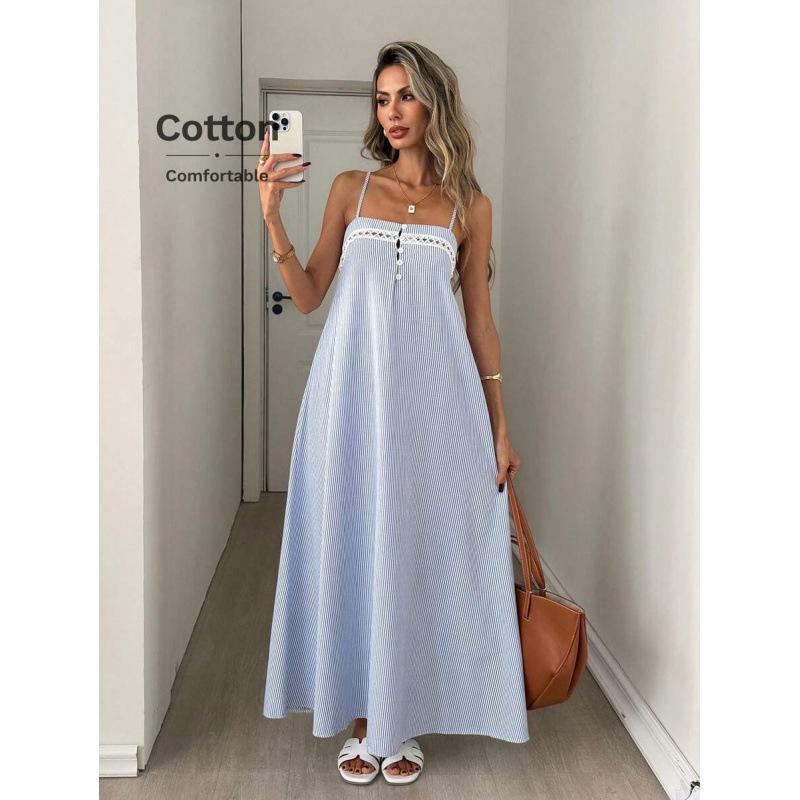 Europe, America 2026 summer new lace-up bow lace splicing square neck suspender dress women S небесно-голубой