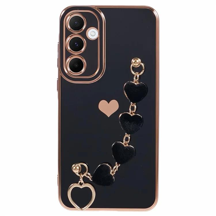 

For Samsung Galaxy A35 5G Case Electroplating Edges TPU Phone Cover with Love-Heart Strap