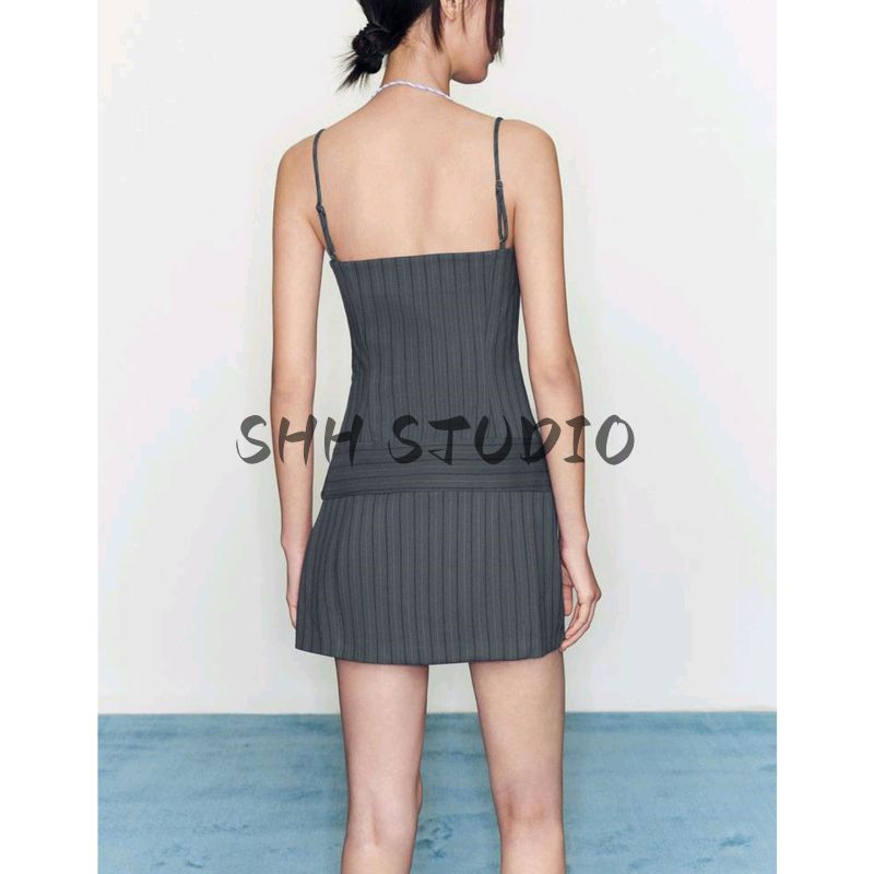 Fall New Women's Clothing French Style Straight-leg Collar Sleeveless Sling Contrast Color Stripes Patchwork Dress 8577148