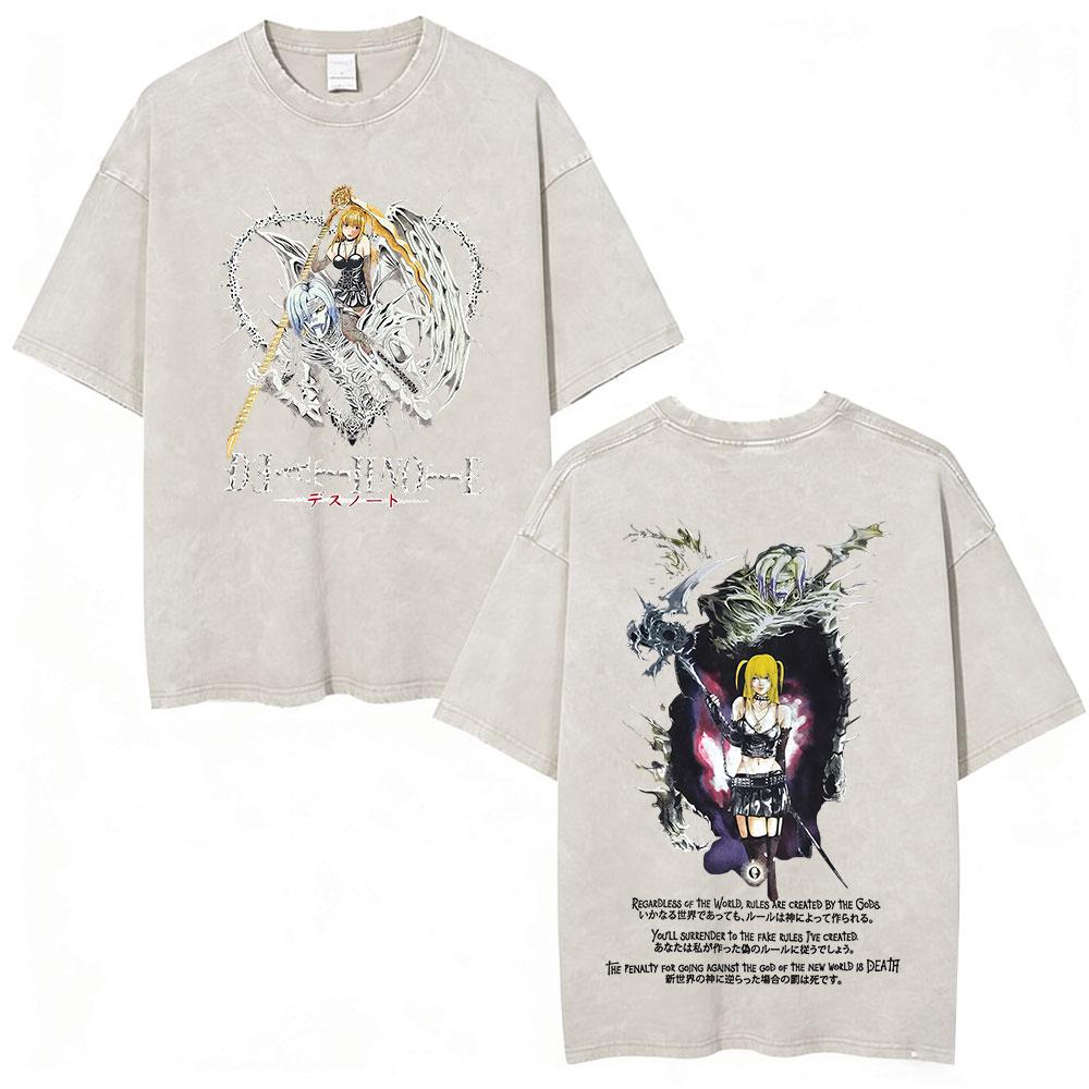 Anime Death Note Ryuk Yagami Light Vintage gewaschenes T-Shirt Herrenbekleidung Baumwoll-T-Shirt Mode Kurzarm-T-Shirts Streetwear