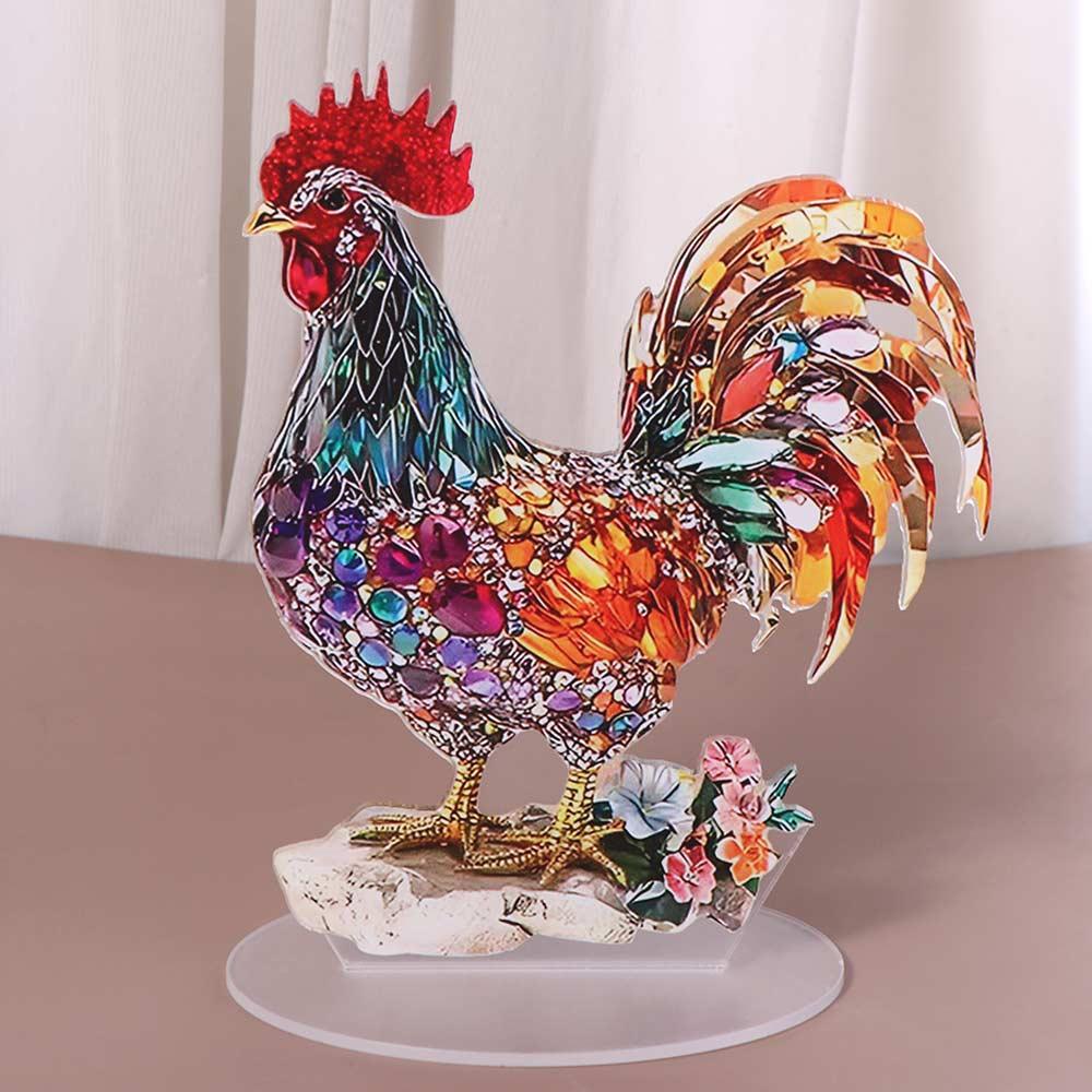 Creative Animal Statue Ornament 2D Flat Miniatures Figurine Sculpture Rooster Ornament  Cabinet