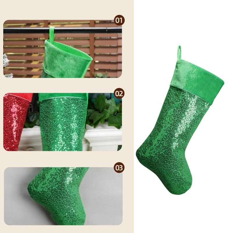 Present Bag Large Colorful Sequins Christmas Stocking for Family Celebration Holiday Indoor and Outdoor Decoration