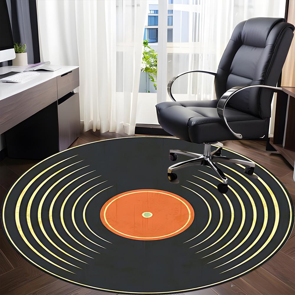 1pc Vinyl Music Office Round Area Rug, Indoor Mat Suitable For Office, Under Office Chairs Bedroom Living Room Home Decor, Room Deco