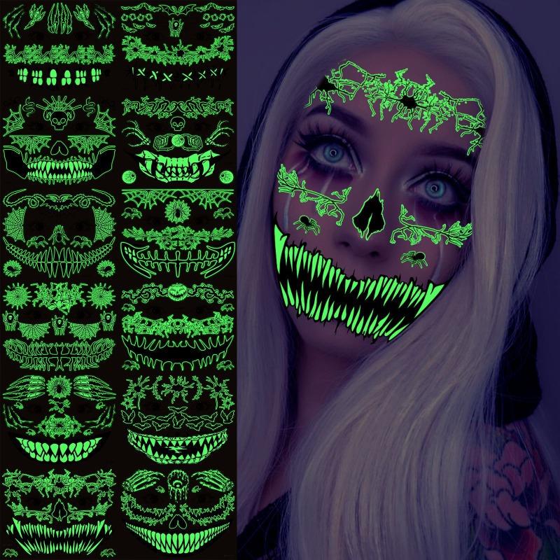 Mary Funny Halloween Horror Mouth Luminous Tattoo Sticker, Face Sticker, Three-dimensional Spider Scar Waterproof