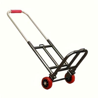 1pc Heavy-Duty Adjustable Hand Truck - Effortless Metal Utility Cart with Red Plastic Wheels, Foldable Design for Easy Storage for Transporting Items
