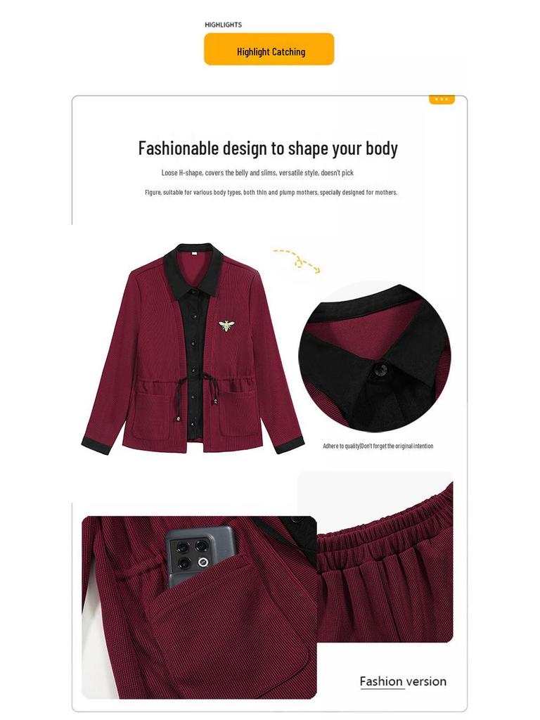 Spring 2025 Casual Suit for 50-Year-Old Women: Two-Piece Sporty Set for Middle-Aged and Elderly Moms