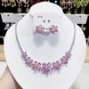 Colar Brincos Florais Rosa Tendência Para Mulheres Noivado Moda Conjunto de Joias Gargantilhas de Casamento Acessórios de Festa Presentes