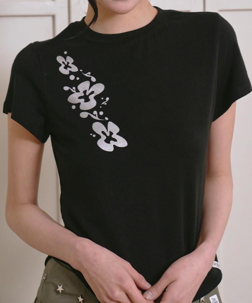 THE GREEN LAB Flower Essential Crop Short Sleeve Tee [Black]