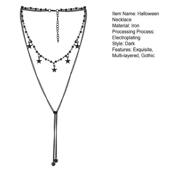 Gotisk Halskjede Kvinner Halloween Halskjede Svart Måne Anheng med Flerlags Metallkjeder Perler Flaggermus Choker Halskjede for Cosplay Kostymefest