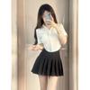 Petite Two-Piece Summer Set: White Short-Sleeve Shirt & Pleated Mini Skirt for a Chic, Youthful Look