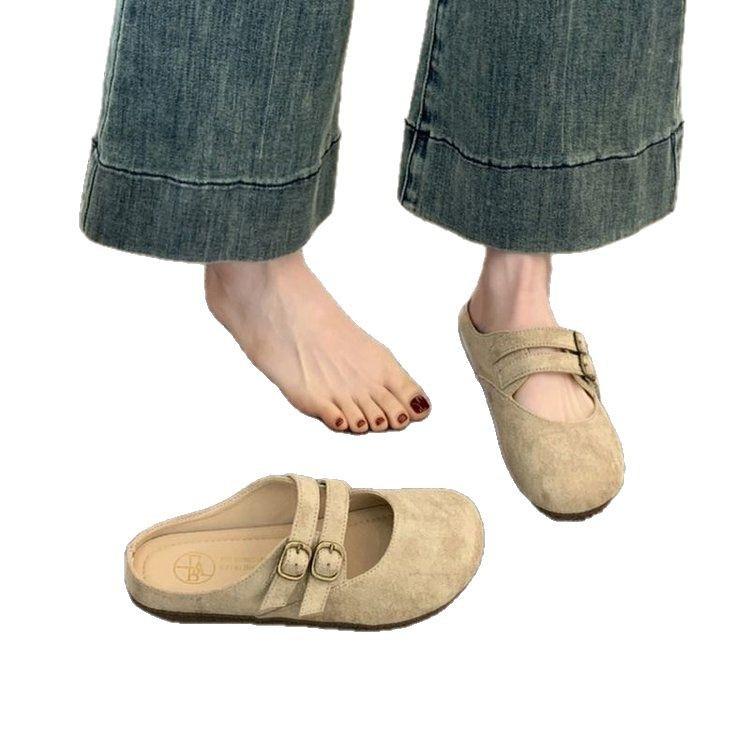 French Retro Baotou Half Slippers Women's Outer Wear 2025 New Spring and Summer One-pedal Lazy Birken Mary Jane Single Shoes