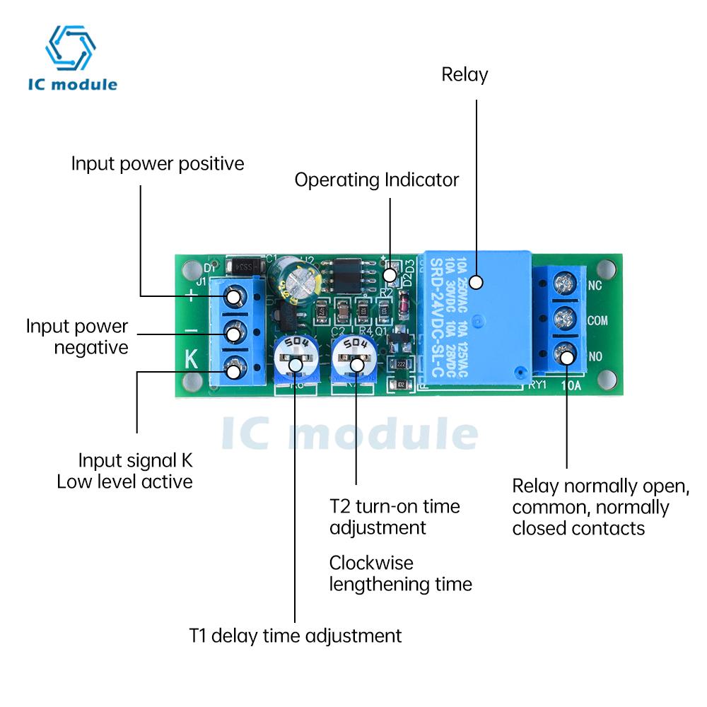 DC5V 12V 24V Delay On Delay Off Trigger Double Delay Adjustable Relay Module Time Delay Relay Module