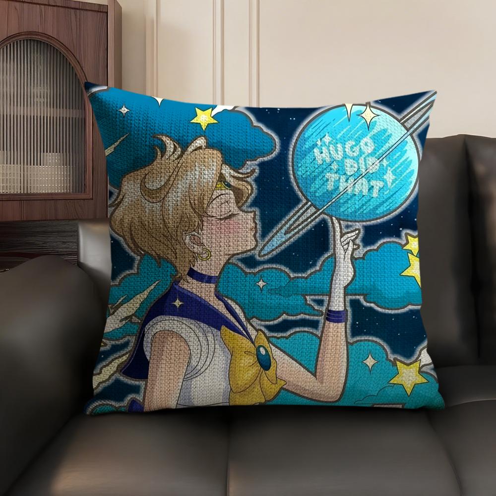 SSAILOR Anime MMOON Cushion Cover Natural Linen Organic Fabric DoubleSided Printing Sofa Home Decor Gift Pillow Case
