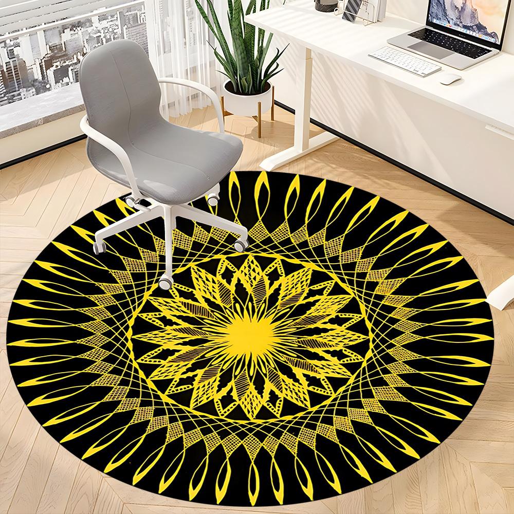 1pc Yellow Mandala Pattern Chair Carpet for Office, Non-slip, Soft and Durable Leisure Rug, Perfect for Office, Living Room yy251103124
