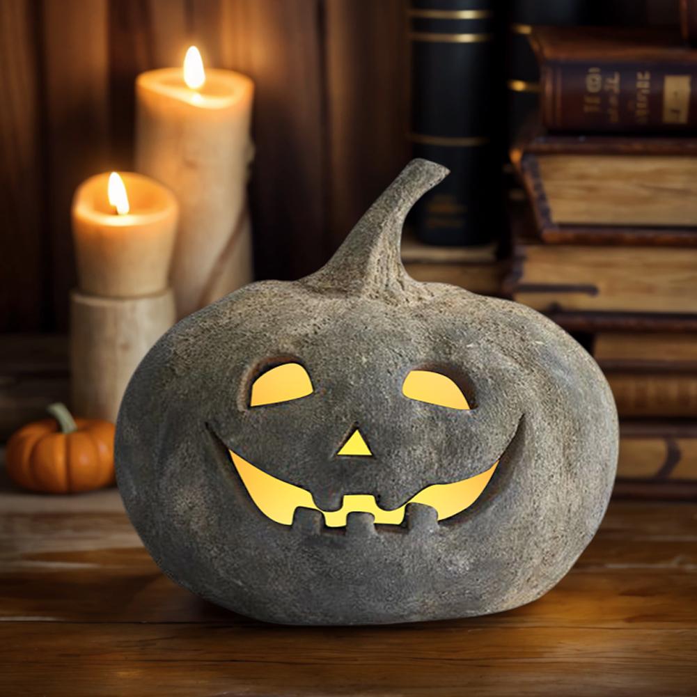 Halloween Pumpkin Lantern Decorative Hand-Carved Pumpkin Table Ornament Handcrafted Jack O Lantern Shade Home Room Decoration