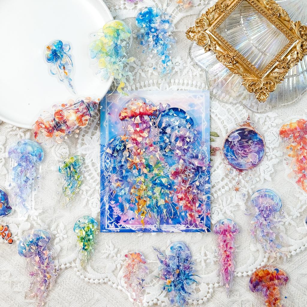 30 Photos of Marine Series Silver-scalding Laser Transparent Waterproof Stickers DIY Children's Reward Stickers Decorative Stickers