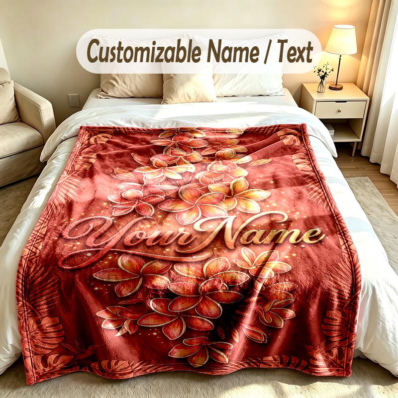 Floral Garden Theme Soft Blanket Personalized Custom Name Text Print Warm Blanket Home Sofa Bedroom Decor