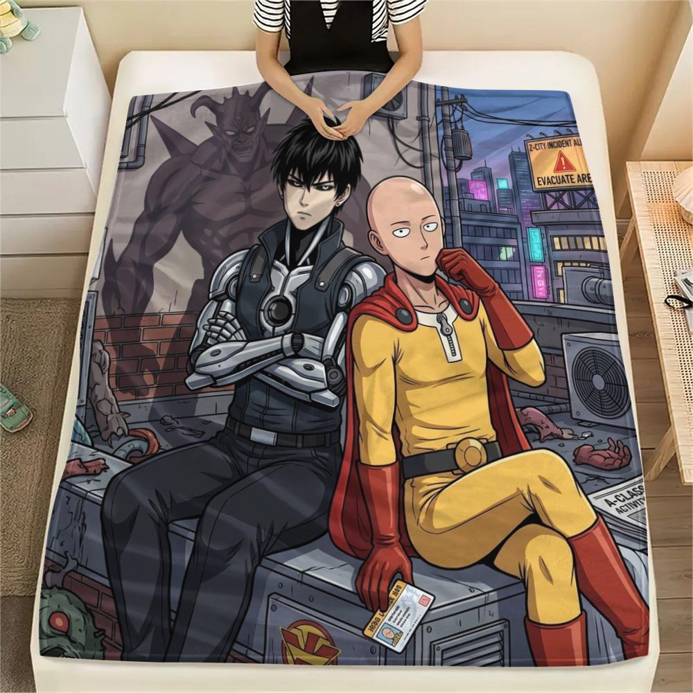 1PC Onepunch Man Patterned Flannel Blanket Suitable For All Seasons For Home Decor Warmth And Comfort Gifts Holiday Present
