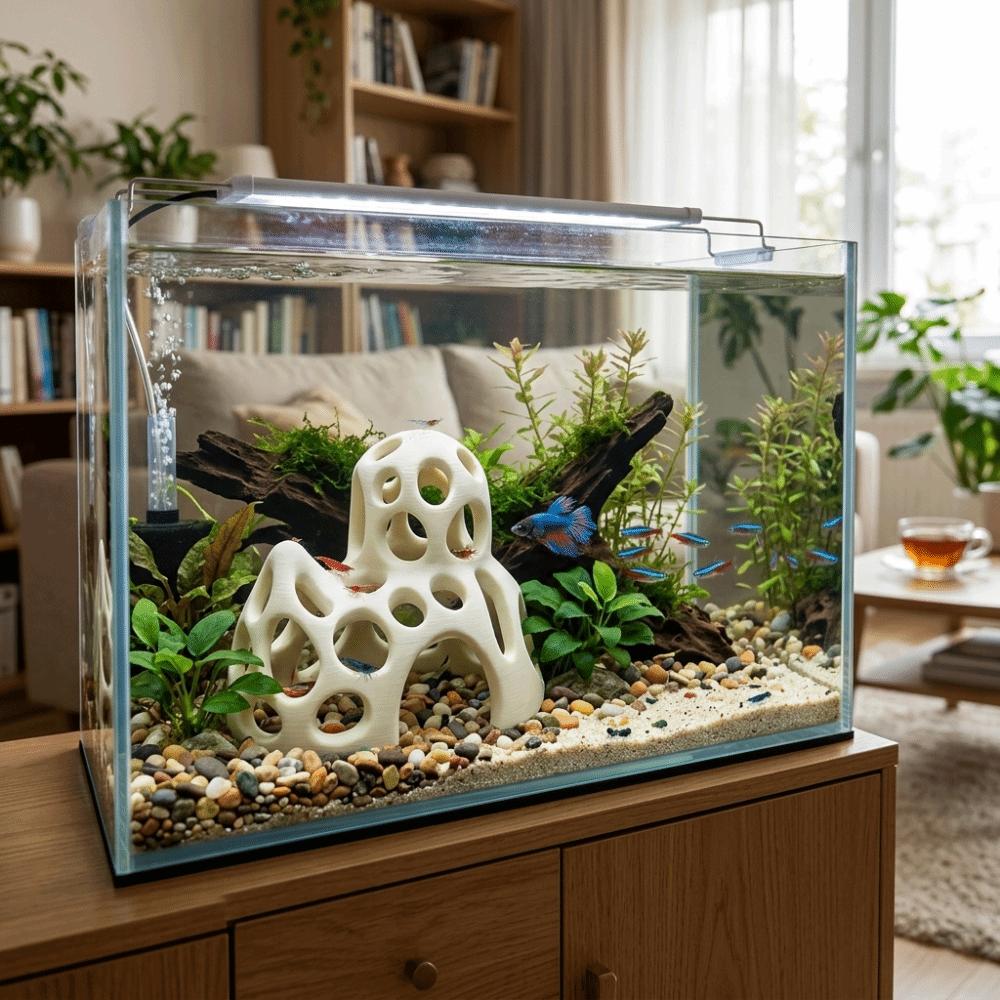 Natural Look Fish Hiding House Plastic Betta Shelter Fish Tank Hideaway Office Decoration