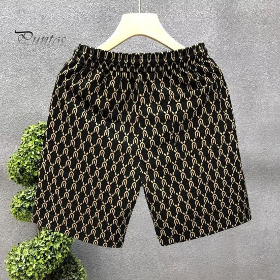 Men Summer Shorts Elastic Waist Adjustable Drawstrings Casual Shorts with Pockets Printing Wide Leg Beach Shorts Streetwear