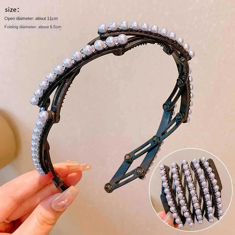 

Новая выдвижная складная повязка на голову со стразами в виде цветов, нескользящая элегантная заколка для волос, повязка для путешествий, жемчужная повязка для волос