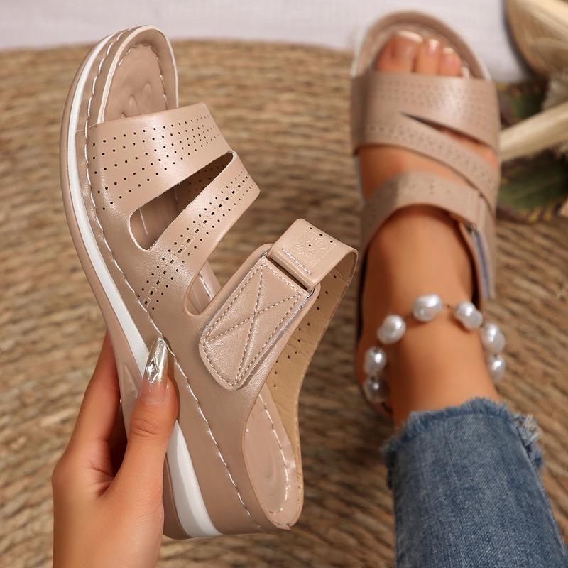 

Женские клиновые шлепанцы, летняя обувь с открытым носком и одним ремешком, повседневная обувь больших размеров 43 бежевый