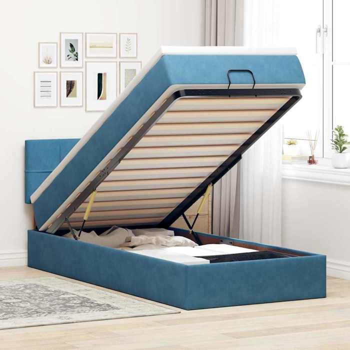 VidaXL Cadre de lit ottoman avec matelas bleu foncé 90x200 cm velours, cadre de lit, cadre de lit rembourré 3312600