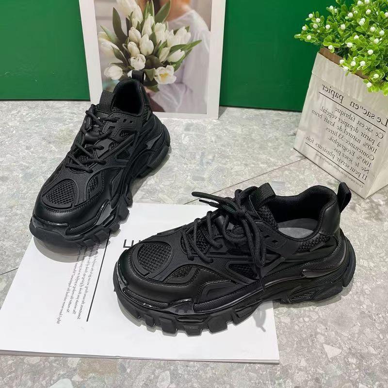 ins dad shoes 22 spring new heightened platform muffin shoes lace-up mesh sports and leisure shoes 35 чёрный