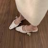 Fashion 2024 New Women'srs Mules Crystal Pearl Pointed Mary Jane Shoes Low Heel Sandals